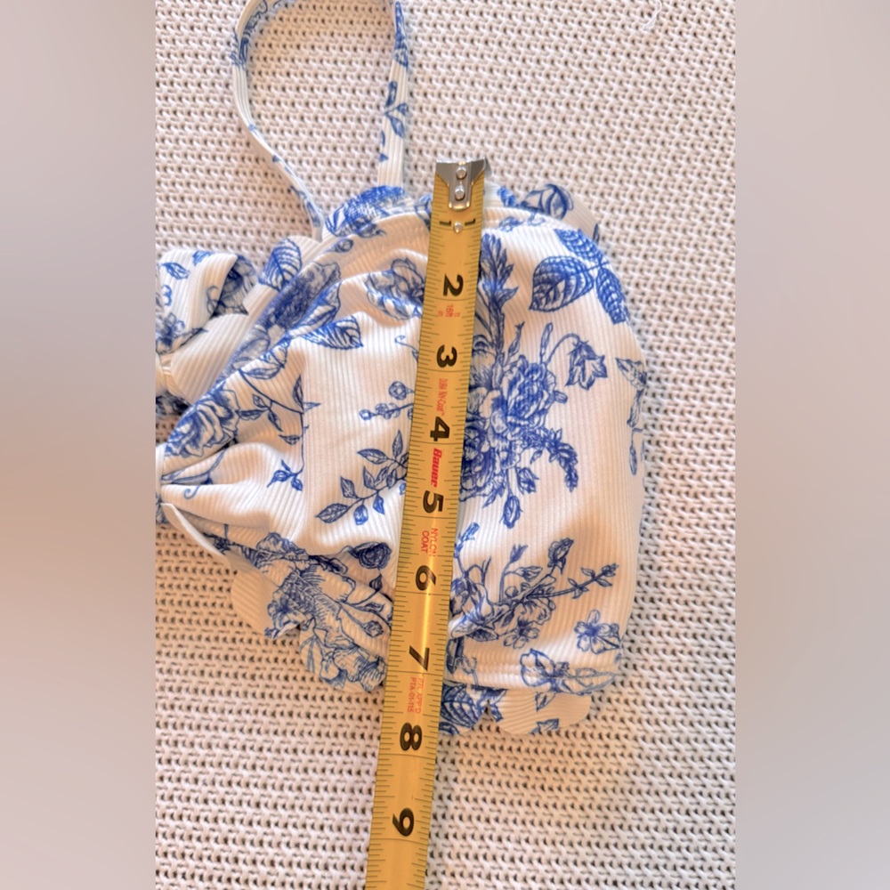 Ribbed Blue & White Scalloped Floral Bikini Swimsuit Set - Picture 15 of 15